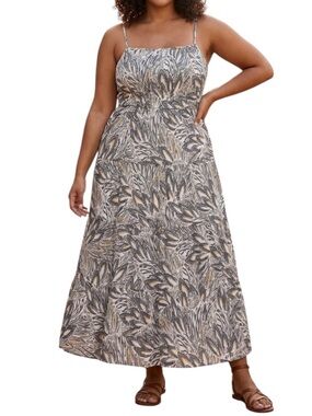 Stella & Julie Women’s Size 14 W Straps Maxi Sundress Gray Tropical Printed